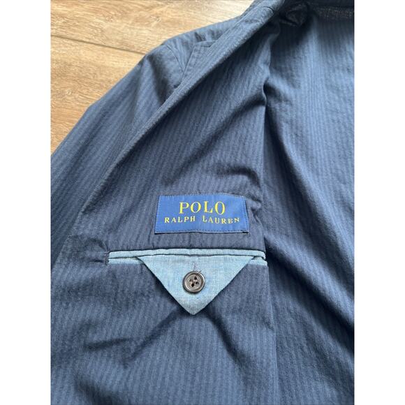 Polo Ralph Lauren Blazer Mens 44R Blue Pin Stripe Cotton Blend Three Button - Picture 5 of 12